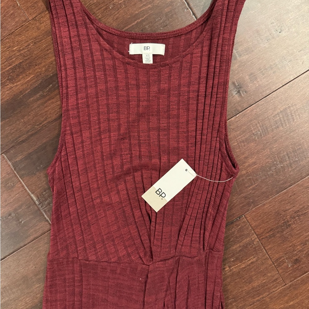 BP Burgandy Ribbed Midi Dress